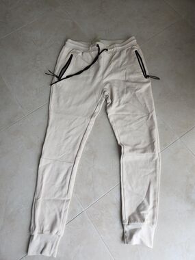 Article Men's Cream Sweatpants with Black Drawstrings and Zipper Accents